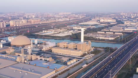 Green-Environment-generation-factory-power-plant-chimneys-landscape,-industrial-area