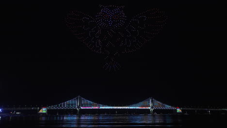 Gwangalli-Beach-Drone-Light-Show-Above-Gwangan-Bridge-in-Busan,-South-Korea