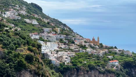 Parish-Church-Of-Saint-Januarius-And-The-Town-Of-Praiano-Overlooking-The-Amalfi-Coast-In-Italy