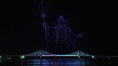 Gwangalli-Beach-Drone-Light-Show-Above-Gwangan-Bridge-in-Busan,-South-Korea