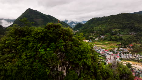 Dong-Van-French-Fortress-Overlooking-Cityscape-In-Ha-Giang-Province,-Vietnam