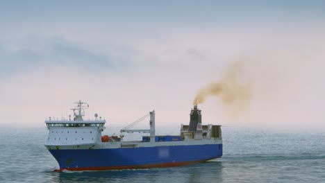 Cargo-Ship-Logistics-Vessel-in-English-Channel-Transporting-Goods-in-Busiest-Shipping-Lane-in-the-World-with-Diesel-Engines-Pumping-Fumes-Out-in-Slow-Motion-4K