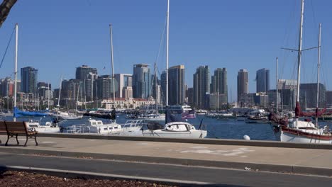 San-Diego-city-skyline-with-boats-in-harbor-on-clear-sunny-day