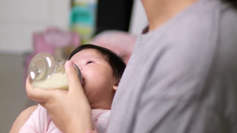 Primer-Plano-De-Una-Madre-Sosteniendo-A-Su-Hijo-Recién-Nacido-Mientras-Lo-Alimenta-Con-Leche-De-Fórmula-En-Un-Biberón.