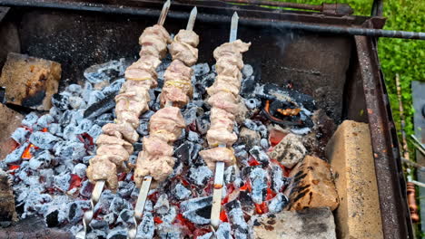 Skewers-of-Meat-Cooking-Over-a-Hot-Charcoal-Grill-for-Shashlik-or-BBQ-in-an-Outdoor-Setting