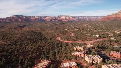 Aerial-View-of-Sedona-Arizona-USA,-Apartment-Buildings-and-Neighborhood-in-Desert-Landscape