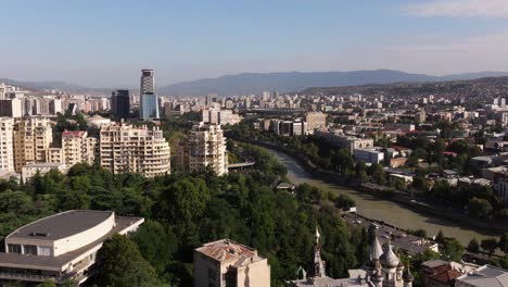 Aerial-Boom-Shot-Above-Tbilisi,-Georgia-on-Summer-Day