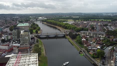 The-River-Trent-in-Nottingham-City-centre-is-captured-by-a-drone-on-a-cloudy-summers-day