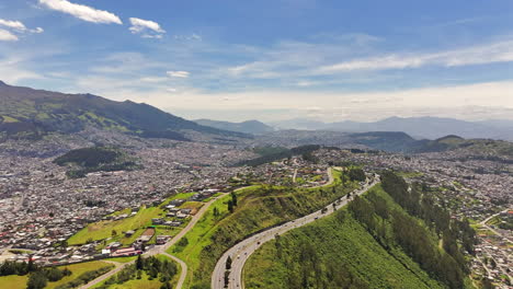 Front-Aerial-Shot-Quito-Ecuador-Highway-Blue-Sky-Ecuador-Line