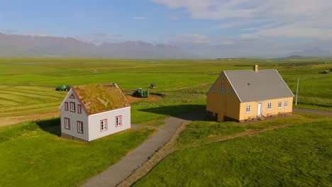 Experience-the-peaceful-charm-of-Skagafjörður,-where-our-drone-footage-showcases-the-idyllic-setting-of-this-historic-Viking-village-nestled-in-nature