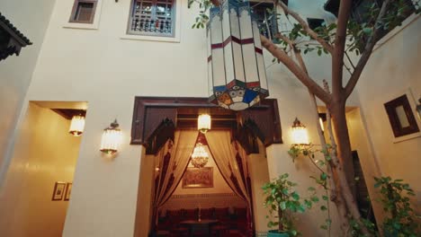 Panoramic-overview-inside-a-traditional-Riad-in-Marrakesh,-Morocco