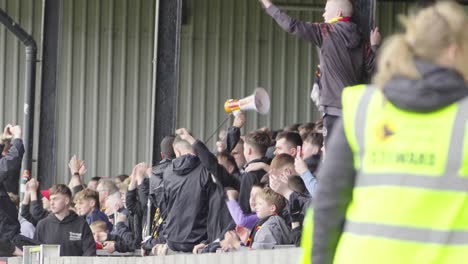 Scottish-Championship-football-league-game,-Somerset-Park,-cheering-fans