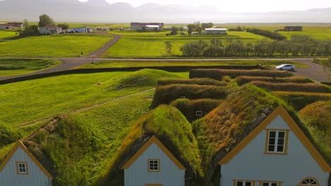 Witness-the-timeless-allure-of-Skagafjörður,-as-our-drone-captures-the-essence-of-Viking-life-against-Iceland’s-majestic-backdrop-of-mountains-and-rivers