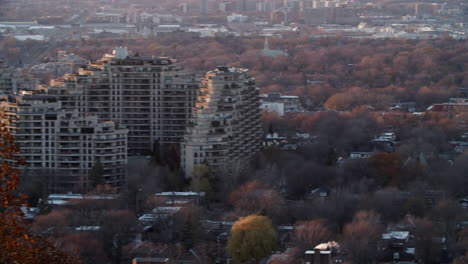 View-from-the-Mount-Royal-at-sunset-close-to-the-University-of-Montreal,-in-Montreal,-Quebec,-Canada