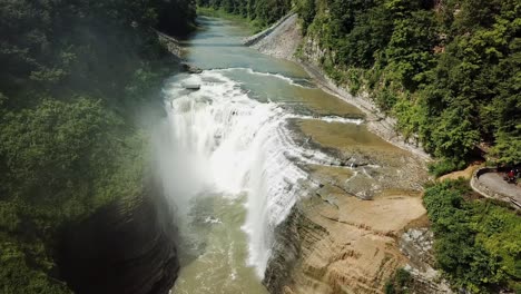 Aerial-view-of-river-leading-to-waterfall