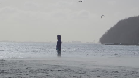 Eine-Einsame-Person-Steht-Am-Ufer-Und-Blickt-Nach-Vorne