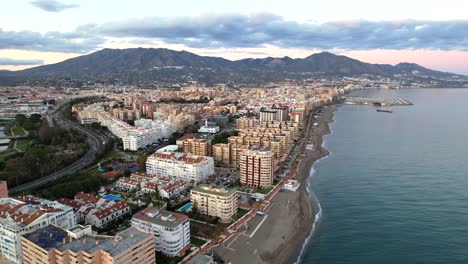 scenic-aerial-shot-in-Spain,-fuengirola,-touristic-spot-in-costa-del-sol