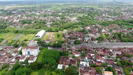 Housing-district-in-Indonesia,-aerial-drone-view