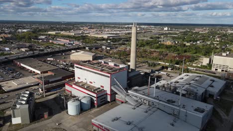 Garbage-incinerator-plant-facility,-aerial-drone-view