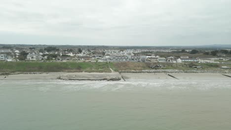 Aerial-Panoramic-Shot-Of-Rosslare-Town-And-Beach-In-Wexford,-Ireland