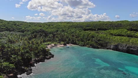 Aerial-drone-of-the-Madama-beach-in-Samana-Las-Galeras,-Dominican-Republic