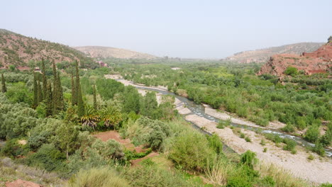 Landscape-with-vegetation-and-stream-in-sunny-day,-Morocco