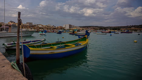 Drifting-of-small-fishing-boats-on-the-sea-in-Malta