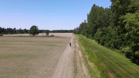 Aerial-view-of-a-farmer-riding-along-their-field-in-the-off-season