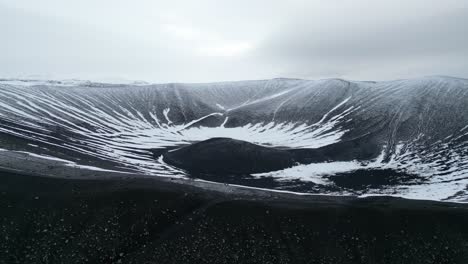Volcano-Crater-on-an-Overcast-Winter-Day-in-Iceland---Aerial-Ascending