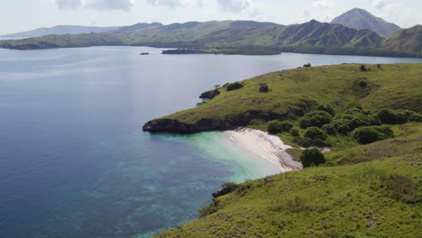 Hidden-Remote-and-Private-Beach-on-Komodo-Tropical-Island---Aerial-View