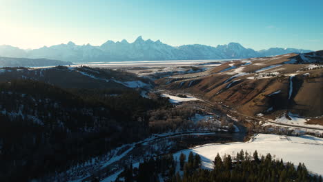 Teton-Mountain-Range-on-Sunny-Winter-Day,-Wyoming