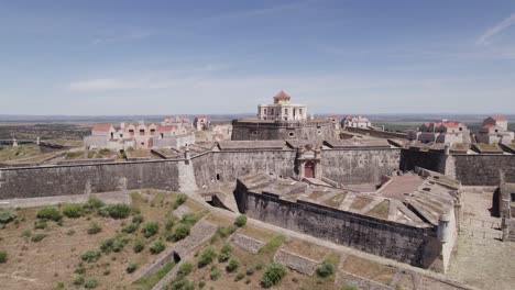 Stunning-Portuguese-fortress-nossa-senhora,-aerial.-Alentejo,-Portugal