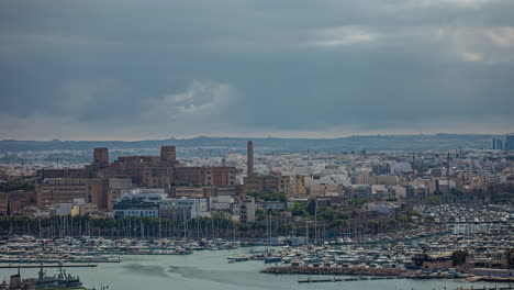 Busy-port-and-city-road-urbanscape-overview-of-Valletta-Malta,-timelapse