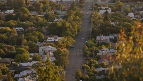 Close-shot-of-houses-and-streets-in-Tamworth,-viewed-from-Oxley-Scenic-Lookout,-New-South-Wales,-Australia