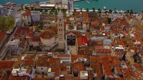 4K-reverse-tracking-shot-with-gradual-upward-tilt-over-the-Old-Town-of-Split-Croatia