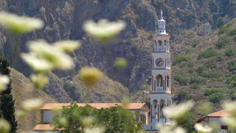 Breathtaking-Scenic-Of-Topolia-Church-Crete-In-Distance-At-Sunny-Day-In-Hania,-Greece
