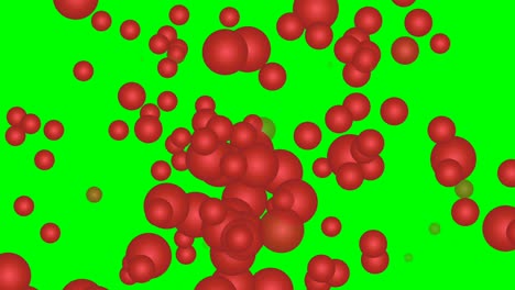 Animation-Roter-Ball-Fällt-Herunter,-Regen-Eines-3D-Balls-Auf-Grünem-Bildschirm