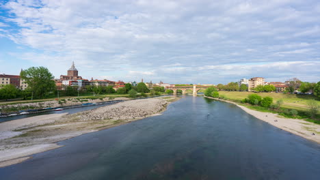 Ponte-Coperto-in-Pavia-at-sunny-and-clouds-day,-Lombardy,-italy
