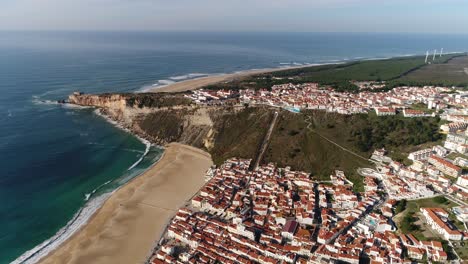 Cityscape-of-Nazare-and-beach,-Portugal