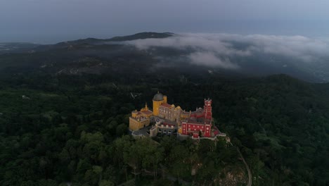 Aerial-view-of-colorful-National-Palace-of-Pena-in-Sintra-Portugal