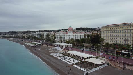 Hotels-on-Nice,-France-Coastline,-Popular-French-Riviera-Tourist-Attraction