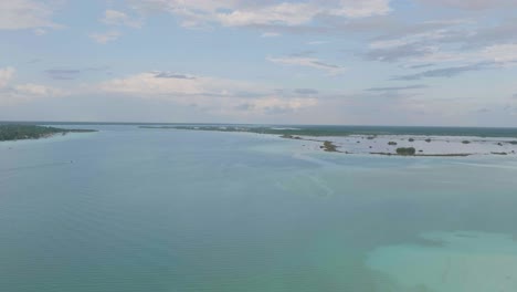 Bacalar,-Mexico-Aerial-Landscape-on-Beautiful-Calm-Evening,-Copy-Space-in-Sky