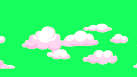 Animation-Flauschige-Rosa-Wolken,-Die-Sich-Von-Links-Nach-Rechts-über-Den-Grünen-Bildschirm-Bewegen