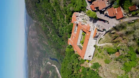 drone-shot-monastery-santo-estevo-of-ribas-of-sil,-ribeira-sacra,-nogueira-of-ramuín,-ourense,-galicia,-spain
