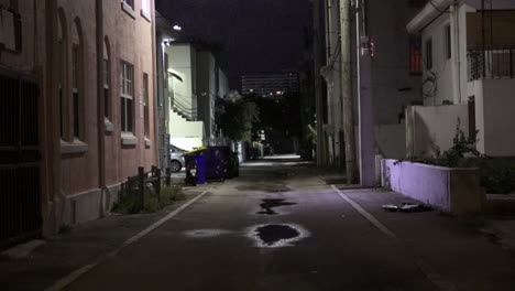 Looking-down-an-alley-way-at-night-exterior-empty-vacant