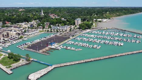 Beautiful-aerial-video-of-the-marina-area-of-Port-Washington-Wisconsin