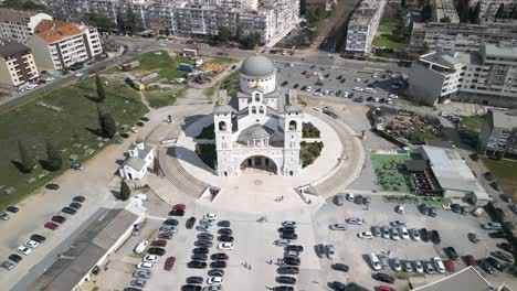 Birds-Eye-Aerial-View-of-Orthodox-Church-in-Podgorica,-Montenegro