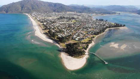 Aerial-View-of-Tairua-Beach-Resort,-North-Island,-New-Zealand