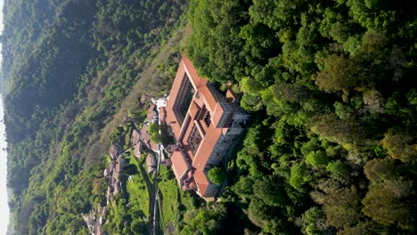 Aerial-dolly-of-monastery-in-secluded-mountains-of-ourense,-spain