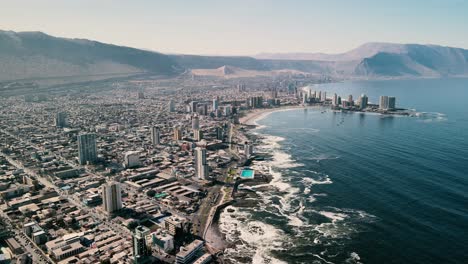 Aerial-shot-of-desert-city-on-pacific-coast-of-Chile